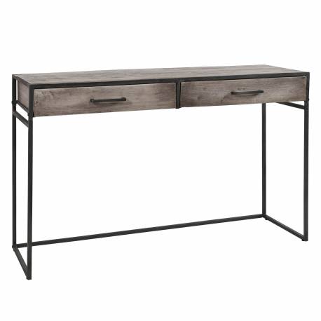 Console Turf Hinsk Coiffeuse Bois Gris et Métal Sellette d’Appoint Style Industriel 40x76x120cm