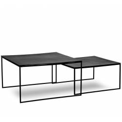 Set 2 Tables Basses Gigogne Escala Athezza Consoles Modulables Forme Rectangulaire Acier Noir Fonte D'Aluminium 46x80x80cm