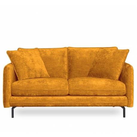 Canapé Modène Moutarde 2 Places Athezza Sofa avec Coussins Banquette 2 Personnes en Bois Acier et Tissu 85x91x164cm