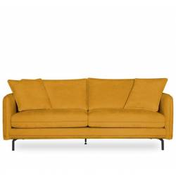 Canapé Modène Moutarde 3 Places Athezza Sofa avec Coussins Banquette 3 Personnes en Bois Acier et Tissu 85x91x204cm