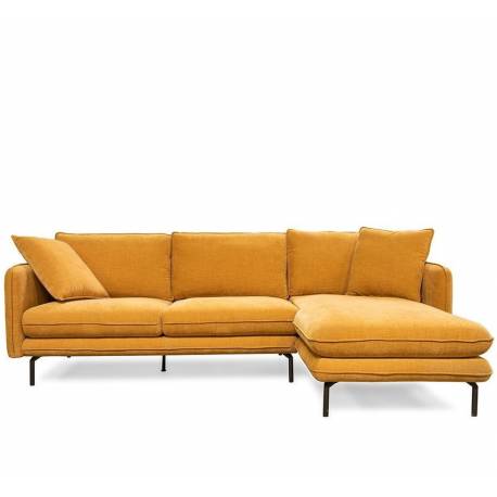 Canapé d'Angle Modène Moutarde 3-4 Places Athezza Sofa avec Coussins Banquette en Bois Métal et Tissu 85x160x251cm