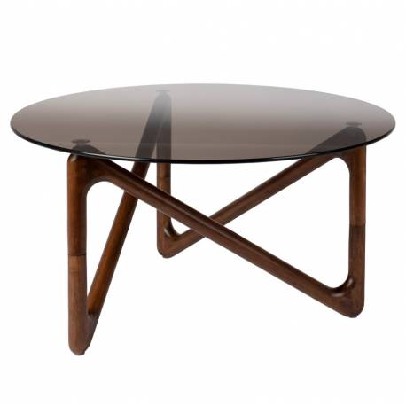 Table Basse Naia Dutchbone Guéridon Chêne Couleur Noyer et Verre Console d'Appoint Rétro 40x80x80cm