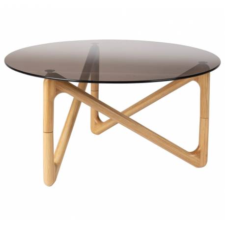 Table Basse Naia Dutchbone Guéridon Chêne Couleur Naturelle et Verre Console d'Appoint Rétro 40x80x80cm