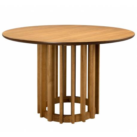 Table de Repas Barlet Ø120 Dutchbone Table de Salle à Manger Ronde en Bois Placage Chêne Clair 75x120x120cm