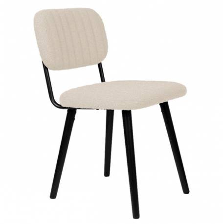 Chaise Jake Blanc Bouclé Signée Woody Siège de Table Vintage en Tissu Bouclé 46x56x80cm