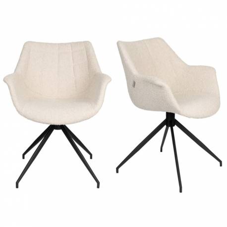 Lot de 2 Fauteuils Pivotants Doulton Vintage Beige Naturel Zuiver Sièges Assises de Table en Tissu Bouclé et Métal 61x67x80cm