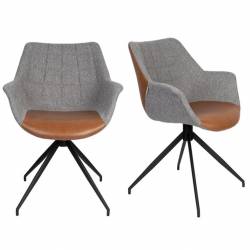 Lot de 2 Fauteuils Pivotants Doulton Vintage Marron Zuiver Sièges Assises de Table en Tissu Polyuréthane et Métal 61x67x80cm