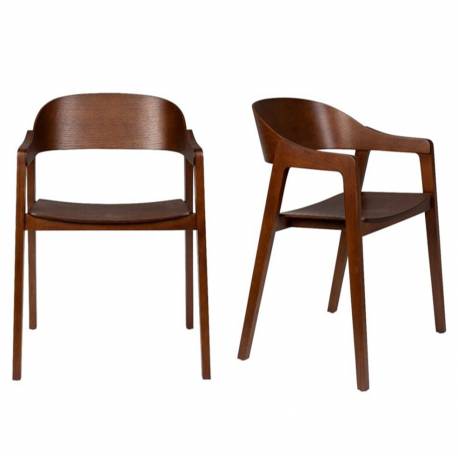 Lot de 2 Chaises Westlake Dutchbone Assises de Table Fauteuils Chêne Finition Brun Foncé 52x58x76cm