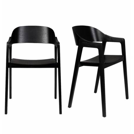 Lot de 2 Assises Westlake Dutchbone Chaises de Salle à Manger Fauteuils en Bois de Hêtre Finition Noire 52x58x76cm