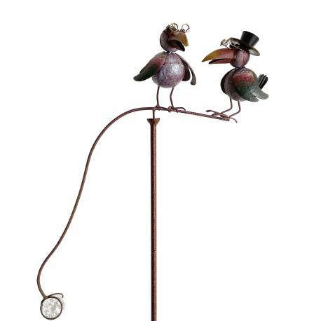 Mobile de Jardin Tuteur à Plantes Motifs Corbeaux en Métal Coloré 15x52x170cm