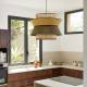 Suspension Singapour XL Market Set Luminaire Moderne en Cannage Naturel et Lin Lavé Couleur Kaki et Curry 58x58x180cm