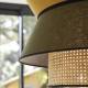 Suspension Singapour XXL Market Set Luminaire Moderne Cannage Naturel et Lin Lavé Couleur Kaki et Curry 78x78x330cm