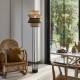 Lampadaire Singapour Market Set Luminaire Moderne Métal Noir Cannage Naturel et Lin Lavé Couleur Kaki et Curry 40x40x157cm
