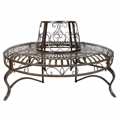 Agréable Banc Circulaire Tour d'Arbre Banquette de Parc en Acier Marron 77x160x160cm