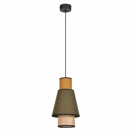 Suspension Singapour XS Market Set Luminaire Moderne en Cannage Naturel et Lin Lavé Couleur Kaki et Curry 22x22x186cm