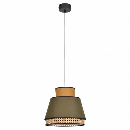 Suspension Singapour XM Market Set Luminaire Moderne en Cannage Naturel et Lin Lavé Couleur Kaki et Curry 30x30x173cm