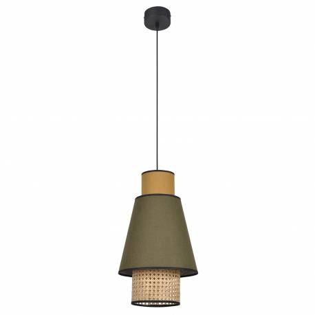 Suspension Singapour S Market Set Luminaire Moderne en Cannage Naturel et Lin Lavé Couleur Kaki et Curry 30x30x199,5cm