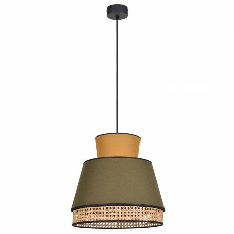 Suspension Singapour M Market Set Luminaire Moderne en Cannage Naturel et Lin Lavé Couleur Kaki et Curry 40x40x187,5cm