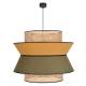 Suspension Singapour XXL Market Set Luminaire Moderne Cannage Naturel et Lin Lavé Couleur Kaki et Curry 78x78x330cm