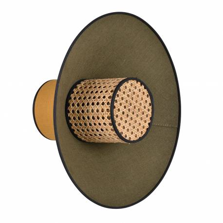 Applique Singapour Market Set Luminaire Moderne en Cannage Naturel et Lin Lavé Couleur Kaki et Curry 40x40x40cm