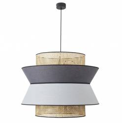 Suspension Singapour XXL Market Set Luminaire Moderne Cannage Naturel et Lin Lavé Couleur Gris Clair et Anthracite 78x78x330cm