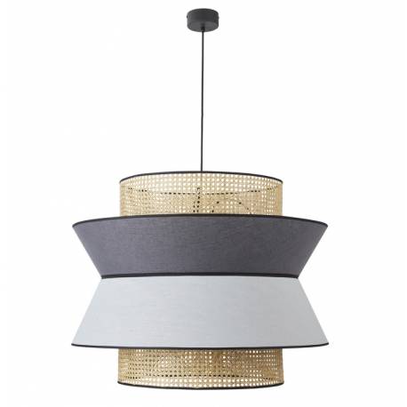 Suspension Singapour XXL Market Set Luminaire Moderne Cannage Naturel et Lin Lavé Couleur Gris Clair et Anthracite 78x78x330cm
