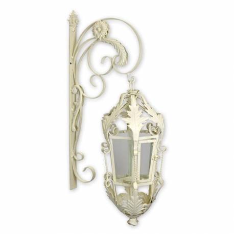 Grande Lanterne Applique Murale Extérieur ou Intérieur Luminaire avec Crédence en Verre et Métal Blanc 29x47x97cm