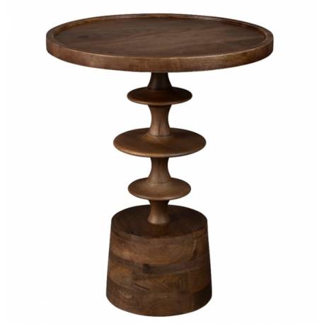 Guéridon Cath Dutchbone Sellette en Bois de Manguier Table d’Appoint Ronde en Bois Couleur Noyer 46x46x58cm