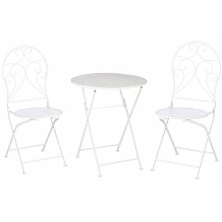 Salon de jardin Alice Fer Forgé Patiné Blanc Salon de Thé Pliable Bistrot 1 Table 2 Chaises