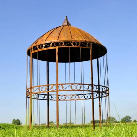 Gloriette Tonnelle Kiosque de Jardin en Acier Oxydé avec Toit en Tôle et Porte 200x200x310cm