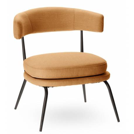 Fauteuil Rigel Athezza Chaise de Salon Métal Noir et Tissu Miel Assise Basse Design 68x70x72cm