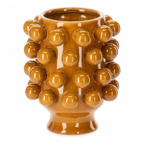 Céramique de Décoration Grappa Moutarde Foncé Athezza Vase Décoration à Poser en Grès 18,7x18,7x24cm