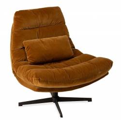 Fauteuil Wilmington Athezza Siège de Salon Pivotant Assise Velours Camel et Acier 82x84x94cm