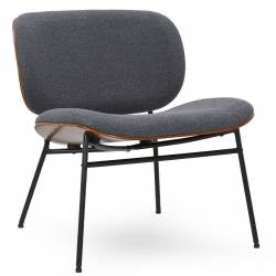 Fauteuil Kuji Athezza Assise de Salon Structure Bois Naturel et Métal Siège Tissu Anthracite 62x65x68cm