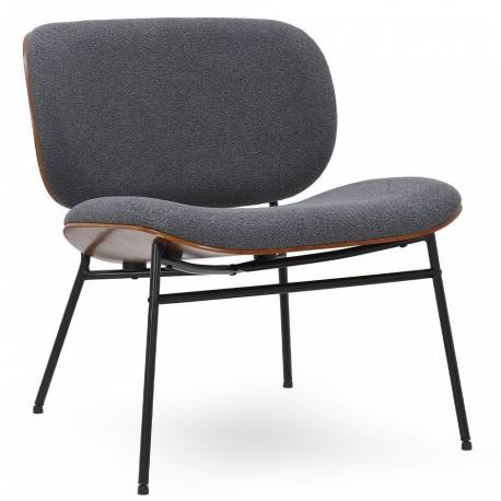 Fauteuil Kuji Athezza Assise de Salon Structure Bois Naturel et Métal Siège Tissu Anthracite 62x65x68cm