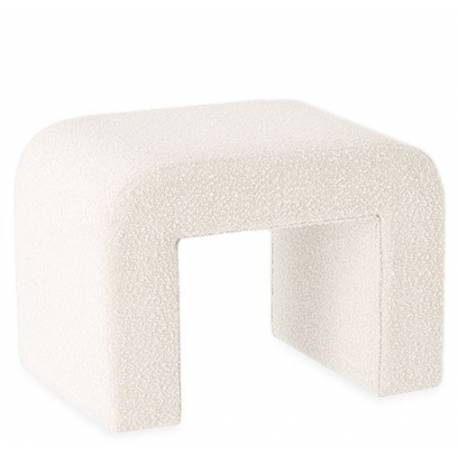 Tabouret Lhassa Athezza Pouf Tissu Bouclette Blanc Assise d’Appoint Design 47x48x67cm