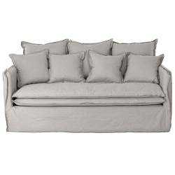 Canapé Cosy Athezza Fauteuil 2 Places Tissu Lin Gris Cassé Banquette Déhoussable 7 Coussins 68x95x182cm
