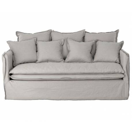 Canapé Cosy Athezza Fauteuil 2 Places Tissu Lin Gris Cassé Banquette Déhoussable 7 Coussins 68x95x182cm