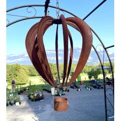 Montgolfière Suspendue Décoration de Jardin à Suspendre en Acier Oxydé 37x37x54cm