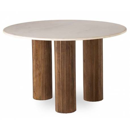 Table Lecce Athezza Table de Repas en Manguier et Marbre Blanc Table Ronde 76x120x120cm