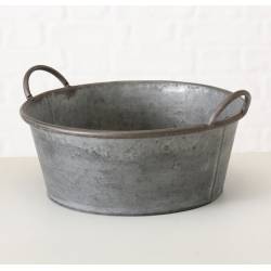 Bassine Métal Effet Zinc Bac à Plantes Jardinière Jackson à Poignée Ronde Pm 17,5x31,5x37,5cm