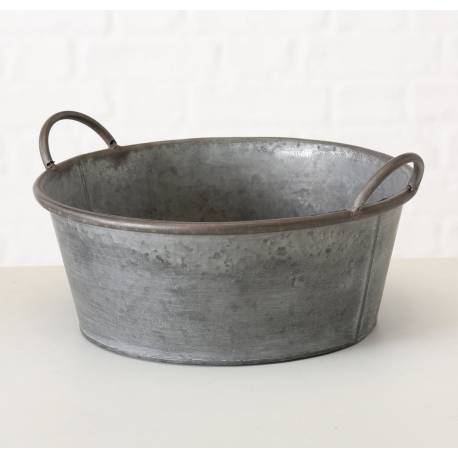 Bassine Métal Effet Zinc Bac à Plantes Jardinière Jackson à Poignée Ronde Pm 17,5x51,5x37,5cm