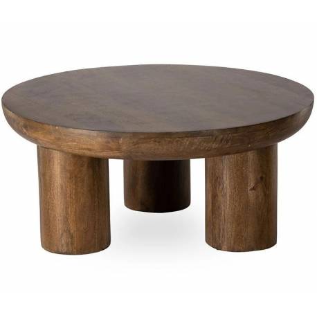Table de Salon Alytus Athezza Table Basse Manguier Couleur Naturelle Guéridon Pieds Triples 40x90x90cm