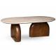 Table de Salon Aydin Athezza Table de Basse Ovale Manguier et Travertin Guéridon d’Intérieur Façon Artisanal 40x65x120cm