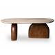 Table de Salon Aydin Athezza Table de Basse Ovale Manguier et Travertin Guéridon d’Intérieur Façon Artisanal 40x65x120cm