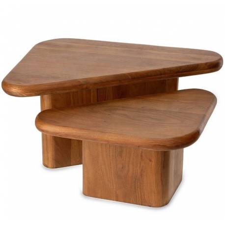 Duo de Tables Basses Nerja Athezza Lot de 2 Tables de Salon Triangulaires Guéridons Manguier 46x60x86cm