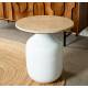 Bout de Canapé Madala Athezza Table d’Appoint Métal Blanche et Travertin Sellette Ronde Originale 45x45x50cm