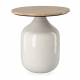 Bout de Canapé Madala Athezza Table d’Appoint Métal Blanche et Travertin Sellette Ronde Originale 45x45x50cm