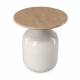 Bout de Canapé Madala Athezza Table d’Appoint Métal Blanche et Travertin Sellette Ronde Originale 45x45x50cm