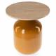 Bout de Canapé Madala Athezza Table d’Appoint Métal Moutarde et Travertin Sellette Ronde Originale 45x45x50cm